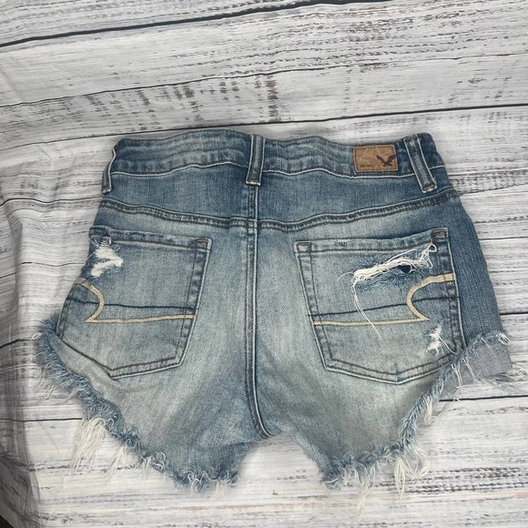 American Eagle Hi Rise Festival Distressed Gold Sequin Pocket Shorts 0 - Picture 3 of 4
